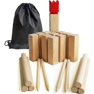 Kubb Game Set - Hardwood Viking Games - KUBB Throwing Outdoor Games (Kubb Red, 5 x 5 x 30cm -King)
