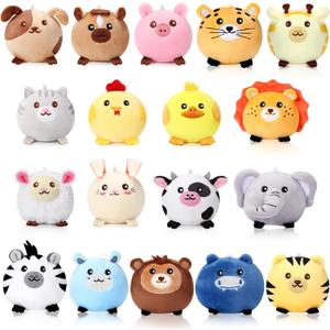 Halloscume 18 Pcs Mini Stuffed Animals Bulk 3.15 Inch Small Plush Farm Jungle Animal Ornament Set for Valentine's Day Exchange School Prizes Easter Egg Fillers Basket Stuffers Birthday Party Favors