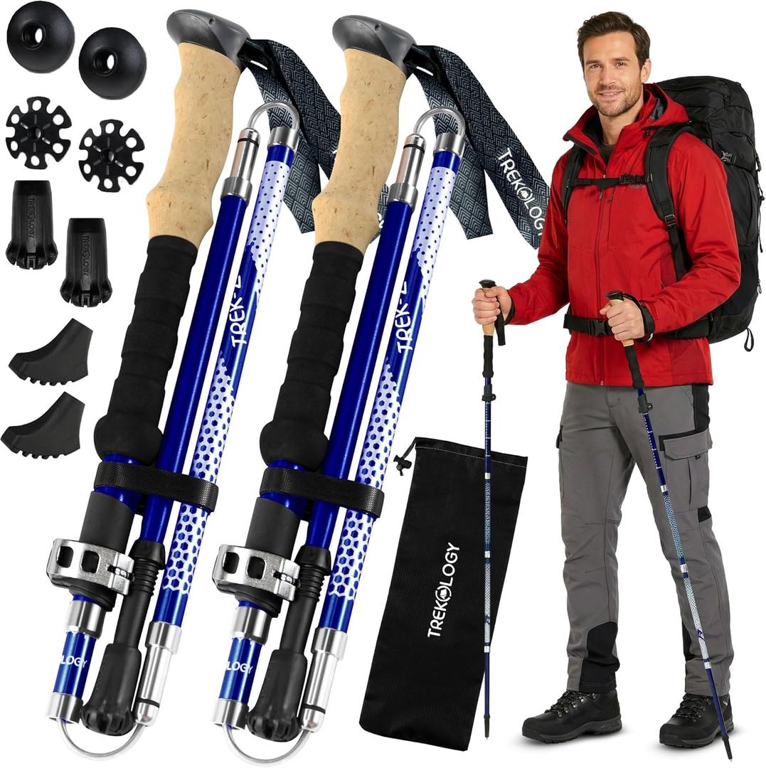 Trekology Trek-Z Collapsible Hiking & Trekking Poles - Balance Support for Seniors, Women, and Men, 2pc Per Set (115 -135cm for Height: 5'5" to 6'5", Alpine Glacial Blue)