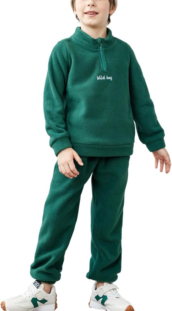 Arshiner Toddler Boys Letter Embroidery Half Zip Sweatshirt & Pants Set Fuzzy Fleece Fall Winter Outfits (3-4T, Green)