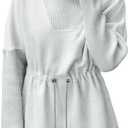 Fisoew Women's Turtleneck Sweatshirts Fleece Drawstring Waist Casual Long Sleeve Pullover Sweater Side Slit Tunic Tops (Gray)