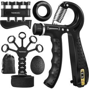 Grip Strength Trainer Kit (5 Pack) Adjustable Resistance Hand Gripper,Finger Exerciser,Hand Extension Exerciser,Stress Relief Ball and Forearm Workout Ring for Muscle Building Injury Recover (BLACK)
