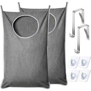 ANSTROUT XL Hanging Laundry Hamper, Extra Large Tear-resistance Door Hamper with 2 Types Hooks for Dirty Clothes, Save Bathroom Space Hanging Laundry Bag (36.5x 22 Inch,Grey)