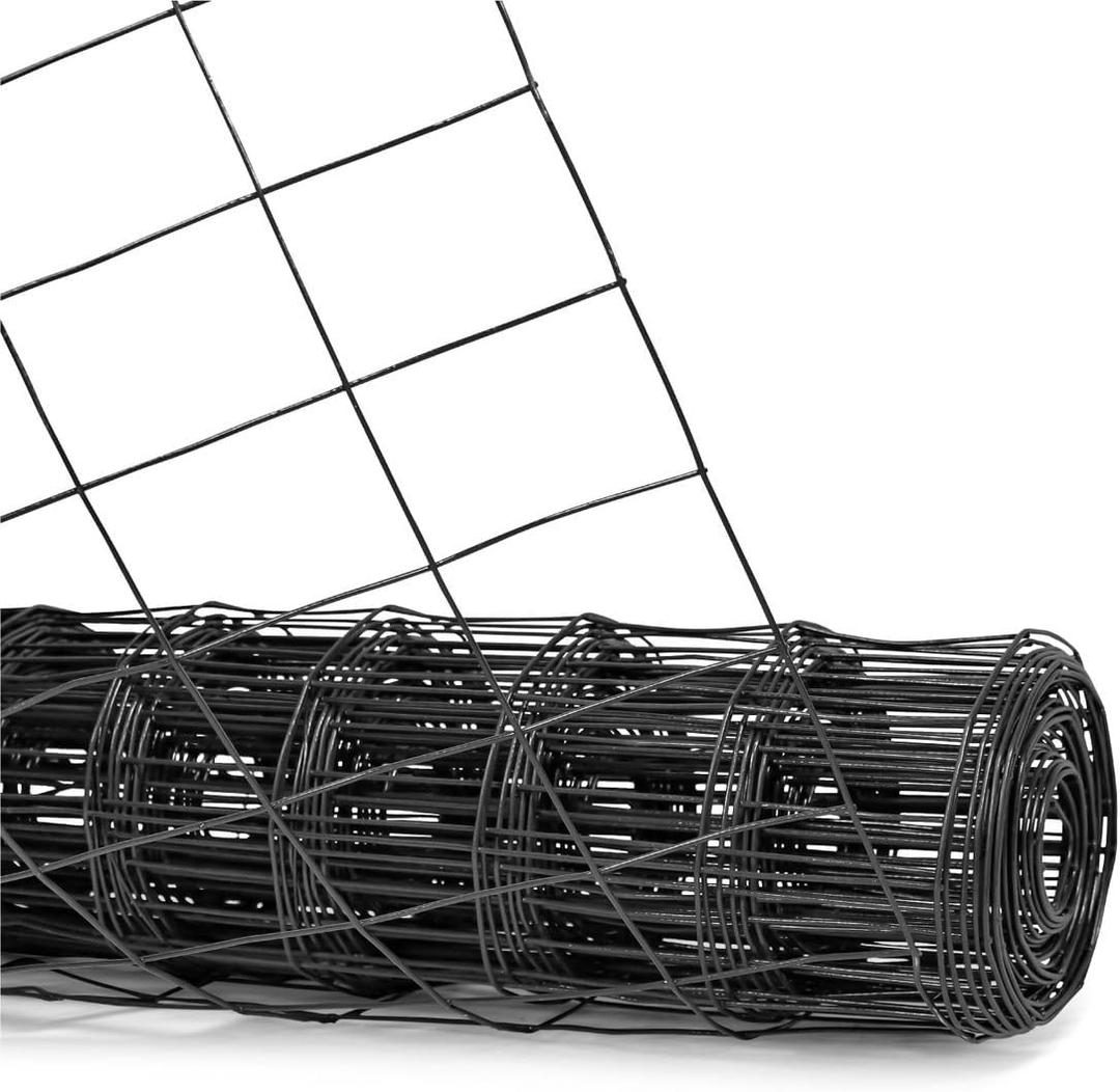 Fencer Wire Vinyl Coated Mesh Size 48-Inch Wide, Black Metal Garden Fencing Wire Grid Hardware Cloth, Multiple Use for Home Improvement