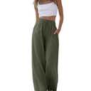 Faleave Women's Cotton Linen Summer Palazzo Pants Flowy Wide Leg Beach Trousers with Pockets, Extra Large, Army Green 