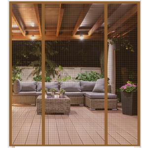 Magnetic Screen Door Fits Door Size 70" x 80", Screen Size 72" x 81", Double Opening, Mesh Net Curtain with Magnet Full Frame Hook & Loop Strip, Brown