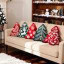 Lanpn Christmas Tree Pillows Set of 2, Line Christmas Tree Decoration Winter Soft Cute 3D Shaped Xmas Tree Throw Cushion for Sofa Bedroom Xmas Decor (20.5x16 inch, Green & Red) (Branches Texture)