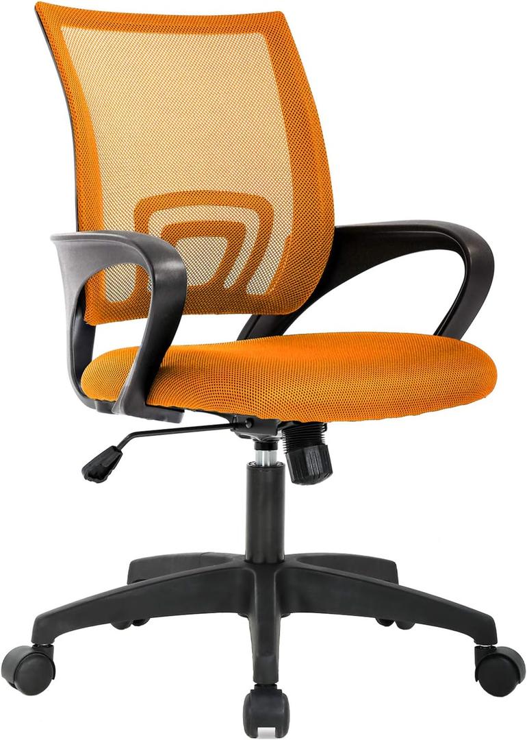 BestOffice | Ergonomic Office Chair | Mid-Back Swivel Desk Chair | Breathable Backrest & Lumbar Support | Adjustable Height | Sponge Seat | Rolling Wheels | Orange | for Adults & Women