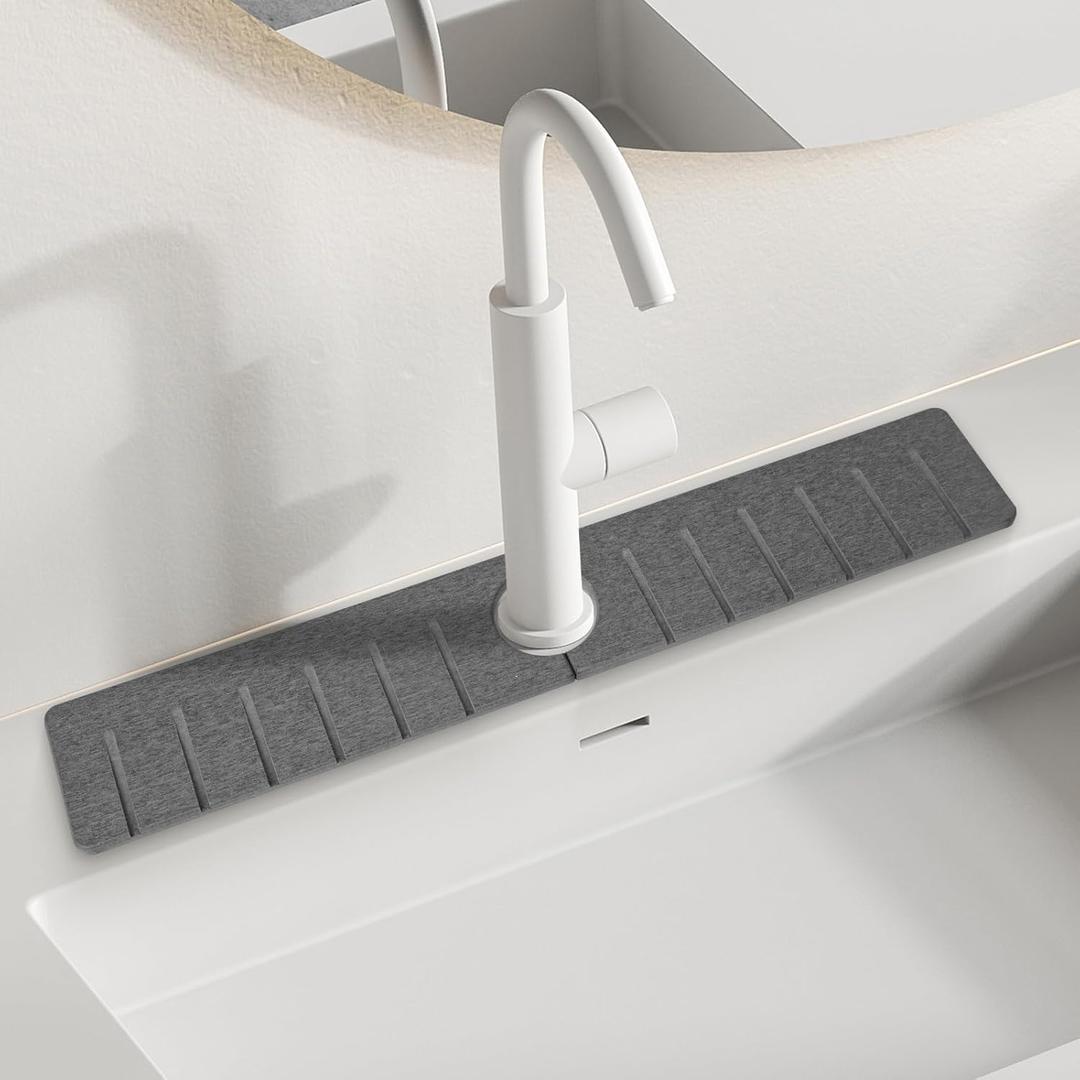 Stone Faucet Mat for Kitchen Sink,Diatomite Kitchen Sink Splash Guard with Raised Feet,Water Absorbent,Durable Protector for Bathroom CounterDark gray