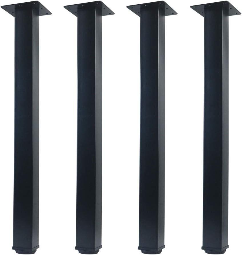 QLLY 20 inch Adjustable Metal Desk Legs, Square Office Table Furniture Leg, Table Leg, Set of 4 (Black)