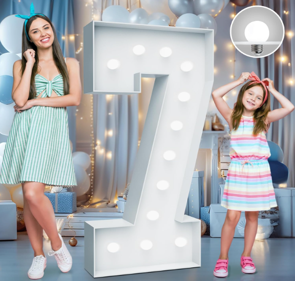 4FT Marquee Light Up Numbers  Cool White Light Up Numbers 7 with Fixed Water Bag, Party Decoration Large Marquee Light Up Numbers can Be Used for Wedding Decoration, Birthday Party Decoration