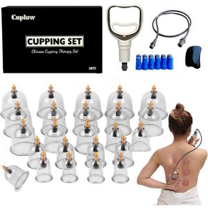 Cupluw Cupping Set, 24 Cups Cupping Kit for Massage Therapy, Chinese Cupping Therapy Set with Magnetics, Professional Vacuum Cupping Set for Cellulite Reduction Muscle Pain Relief with Manual Pump