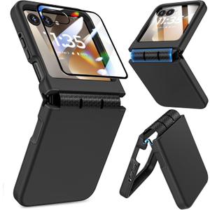 for Motorola Razr 2026/2025/2024 Case, for Moto Razr 2026/2025/2024 Phone Case [Screen Protector][Hinge Protection]  Dual-Layer Slim Anti-Scratch Shockproof Bumper Cover - Black