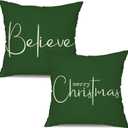 Christmas Throw Pillow Covers 18x18 Inch Set of 2 Merry Christmas Farmhouse Decorations Believe Holiday Decor Throw Cushion Case for Home Couch K (18" x 18" (Pack of 2), Green)