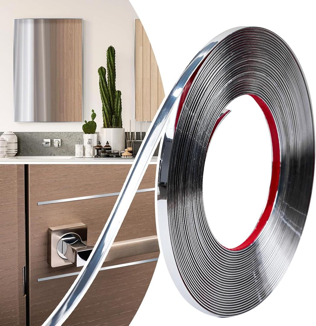 0.25in  40Ft Peel and Stick Wall Molding Trim - Flexible Self Adhesive Molding Trim for Walls, Edges, Borders, Window Frames, Backsplash Tiles - Silver Waterproof Trim (1/4in-40Ft)