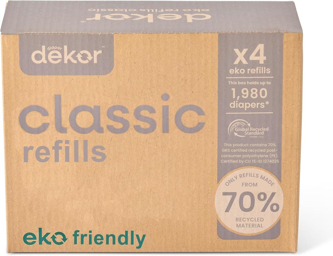 Diaper Dekor Classic Diaper Pail Refills | 4 Count Unscented | Exclusive End-of-Liner Marking | Thick Quick & Easy to Replace | Most Economical Refill System | for Original and Eko Style Pails
