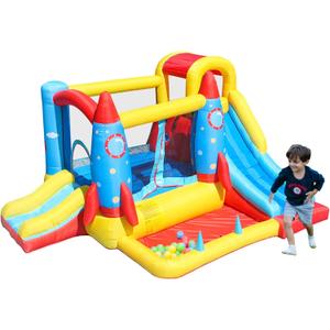 AirMyFun Inflatable Bounce House,Bouncy Castle with Air Blower,Play House with Ball Pit,Inflatable Kids Slide,Jumping Castle with Carry Bag(Rocket Theme)