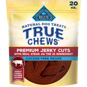 Blue Buffalo True Chews Beef Premium Jerky Cuts Natural Dog Treats, Chicken-Free Recipe, Healthy Reward or Training Treat, Made in the USA with Real Steak & Natural Ingredients, 20 oz. (EXP 08/18/27)