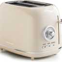 2-Slice Toaster, Wide Slots, 7 Bread Shade Settings, Stainless Steel, Bagel, Cancel, and Defrost Functions, Removable Crumb Tray, Retro Style Toaster,Beige