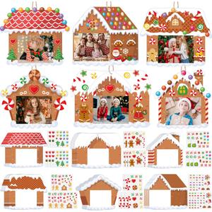 60 PCS Christmas Picture Frame Crafts Kit for Kids DIY Gingerbread House Photo Frame with Stickers Christmas Gingerbread Candy Picture Frames Ornament for Xmas Hanging Decor Home Classroom Activities