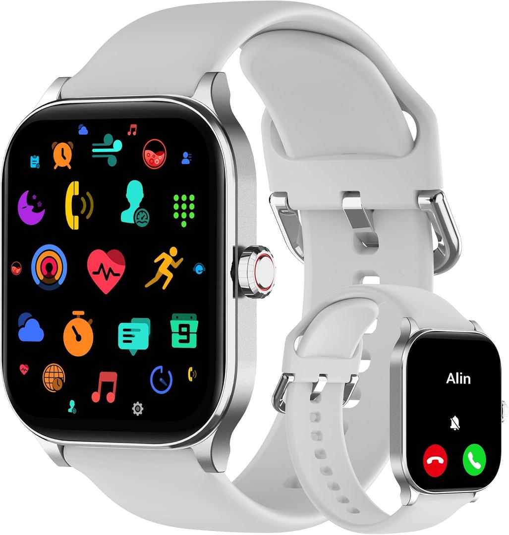 Smart Watch (Answer/Make Call), 2.01" Smartwatch for Android Phones and iPhone with Heart Rate,Sleep Monitor,Pedometer, 100+Sports Fitness Watch, IP68 Waterproof Fitness Tracker for Men Women (2.01 inches, Grey)
