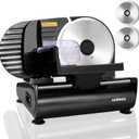 Meat Slicer,CUSIMAX Electric Deli Meat Slicer for Home,2 Removable 7.5''Stainless Steel Blades and Pusher,1-15mm Adjustable Thickness Food Slicer Easy for Cut Meat,Cheese,Bread (Bright Black)