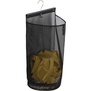 ALYER Hanging Semi Round Storage Mesh Bag,Collapsible Laundry Hamper Basket with Durable Hanger (Black)