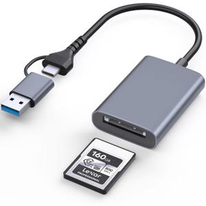 CFexpress Type A Card Reader, USB-C/USB-A 2-in-1 to CF Express Type A Adapter Memory Card Reader with USB 3.2 (Gen 2) 10Gbps, Compatible with Windows/Mac/Linux/Android