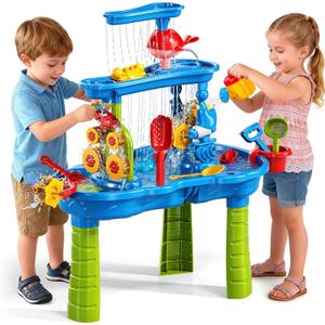 Water Table for Toddlers 1-3, Toddler Outdoor Toys Kids Summer Beach Backyard Pool Splash Activities Playsets, Water and Sand Activity Sensory Playset for Toddlers 1.5+ Years Old