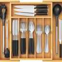 Lifewit Silverware Drawer Organizer, Expandable Utensil Tray for Kitchen, Bamboo Flatware and Cutlery Holder, Wood Adjustable Storage for Spoons Forks Knives, Large, Natural (13~22.4''W x 15''D)