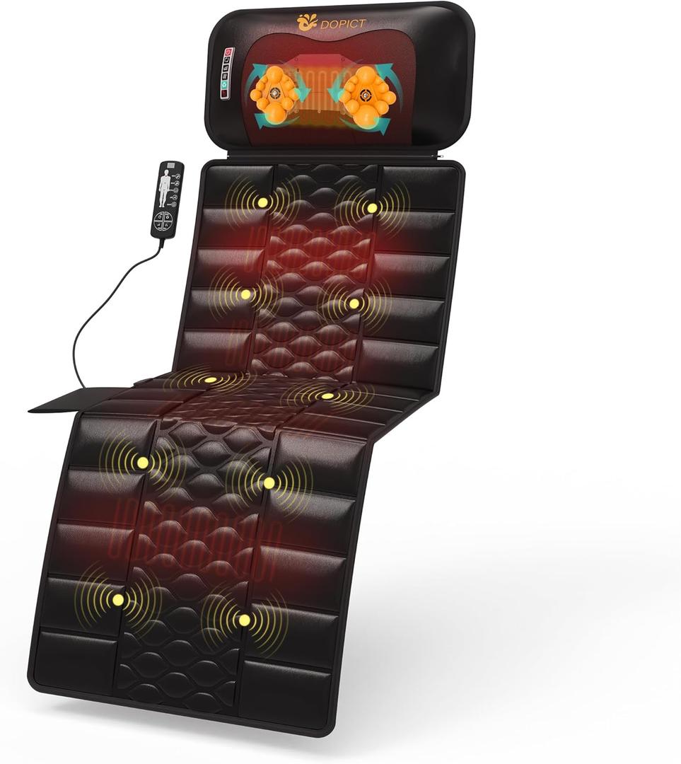 Massage Mat, Detachable Neck Massager, Full Body Vibration Heating, Massage Pad with 10 Vibrating Motors and 9 Speed Settings for Home Office Use, Gift for Men Women Parents Christmas, Black Massage Mat, Detachable Neck Massager, Full Body Vibration Heating, Massage Pad with 10 Vibrating Motors and 9 Speed Settings for Home Office Use, Gift for Men Women Parents Christmas, Black