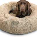 Best Friends by Sheri The Original Calming Donut Dog Bed  Washable Plush Pet Bed for Large Breeds up to 100 lbs, Shag Faux Fur, Taupe, Large (36" x 36")