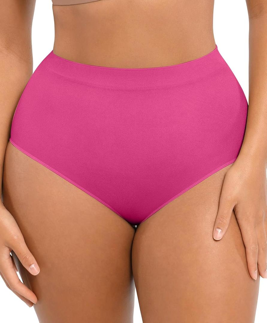 FeelinGirl Seamless Shapewear Underwear for Women Body Shaper Briefs High Waisted Panties Rose Red L