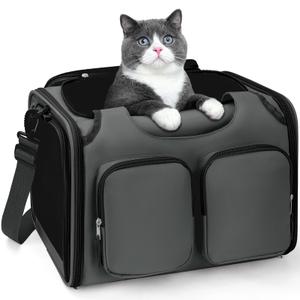 Dog, Cat Carrier for Pets Up to 12 Lbs, Airline Approved Collapsible Soft-Sided Pet Travel Bag with Locking Zippers, Breathable Mesh and 4 Large Pockets, Removable Fleece Pad (Dark Grey)