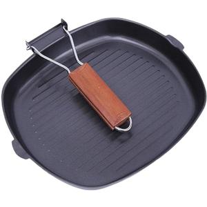 Grill Pan for Stove Tops, 3.4lbs Cast Iron Giddle with Folding Handle, 9.5in Square Grill Pan, Heavy Duty Griddle with Pour Spouts, Durable Skillet for Indoor Outdoor Grilling
