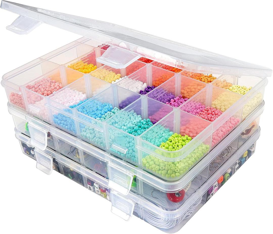CGCG 3 Pack 7.9 x 5.8 inch Plastic Organizer Box with Adjustable Dividers 18 Grids Clear multi Compartment Storage Container Small Case for Beads Crafts Jewelry Fishing Tackles nail charm sticker