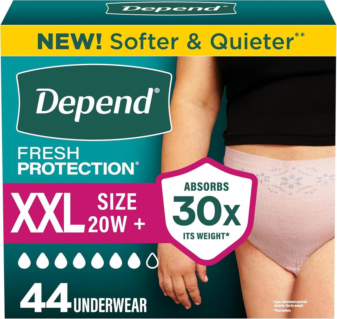 Depend Fresh Protection Adult Diapers, Incontinence & Postpartum Bladder Leak Underwear for Women, Disposable, Maximum, Medium, Blush, 30 Count, 
