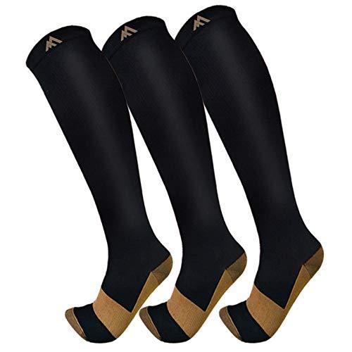FuelMeFoot 3 Pack Compression Socks For Women Men Knee High Socks 15-20mmHg soccer socks fun copper ankle thick stockings women 10-13 gifts christmas accessories, L/XL