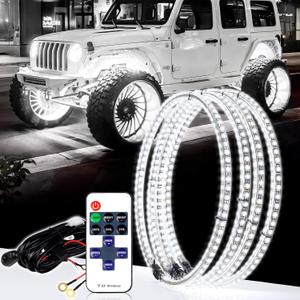 15.5 Inch Cool White Rim Lights,Wheel Light for Cars,Pure White Wheel Lights,6500k Cool White,IP68 Waterproof,Rocker Switch Control,Double Row LED Beads4 Pcs