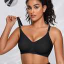 OEAK Womens Seamless Bras Jelly Comfortable Bra No Underwire Full Support Bra Push Up Plus Size V Neck Sleeping Tshirt Bras (Black, L)