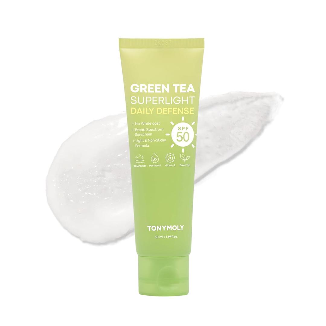 TONYMOLY Green Tea Korean Sunscreen SPF 50  Non-Greasy Broad Spectrum Face Sunscreen with Niacinamide, Panthenol & Hyaluronic Acid, Travel Size 50ml