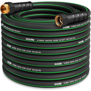Heavy Duty Garden Hose 100ft, NON-EXPANDABLE Flexible Water Hose, Kink Resistant Lightweight Hybrid Hose, Leakproof Hose Male to Female Fittings (Black+Green)