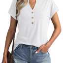 EasyGala Womens V Neck Cap Sleeve Tops Summer Casual Short Sleeve Shirts Loose Fit Basic Work Tee Trendy Clothes 2025 White (White, L)