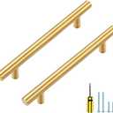 Ravinte 10 Pack 4 inch Gold Cabinet Handles Kitchen Cabinet Handles Brushed Brass Cabinet Pulls 6-3/8" Overall Length