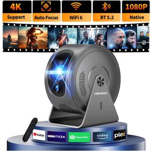 Mini Projector 4K 1080P [Built-in Apps] 2026 Upgraded Projector Portable, Auto Focus & Auto Keystone 360 Rotatable, with WiFi 6 & Bluetooth 5.4 Compatible with HDMI/TV Stick/USB/Laptop, Grey