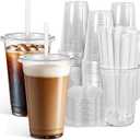 Ginkgo 100 Pack - 16 oz Clear Plastic Cups with Lids and Straws, Leak-Proof & Sturdy, Disposable Iced Coffee Cups for Smoothie, Cold Drinks