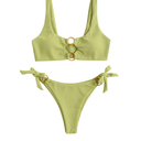 ZAFUL Women's Ribbed O-Ring String Bikini Swimsuit Cheeky Thong Swimwear Two Pieces Bathing Suit S