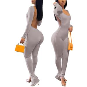 Womens Jumpsuit Long Sleeve One Piece Jumpsuits Leopard Print Sexy Backless Bodycon High Waisted Club Outfits Catsuits (Light Gray), XLarge 