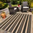 KIMODE Indoor Outdoor Rug 5'x7', Black and Khaki Striped Outdoor Rug,Reversible Washable Large Patio Rugs, Cotton Hand Woven Farmhouse Indoor Area Rug Floor Carpet for Backyard Living Room