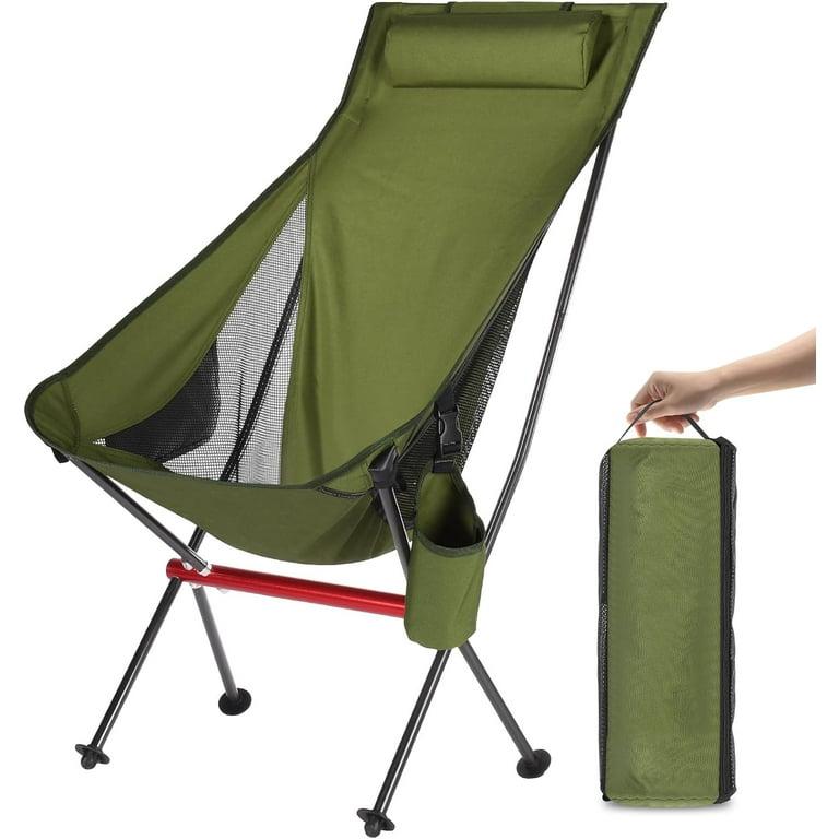 Camping Chair, High Back Portable Folding Chair, Aircraft Grade Aluminum Alloy Structure, Built-in Pillow, Side Pocket & Carry Bag, Compact & Heavy Duty for Outdoor Backpacking (Green)